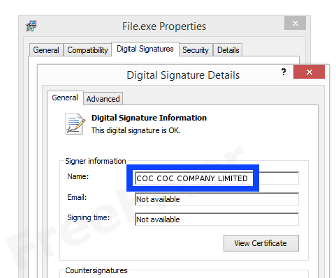 Screenshot of the COC COC COMPANY LIMITED certificate